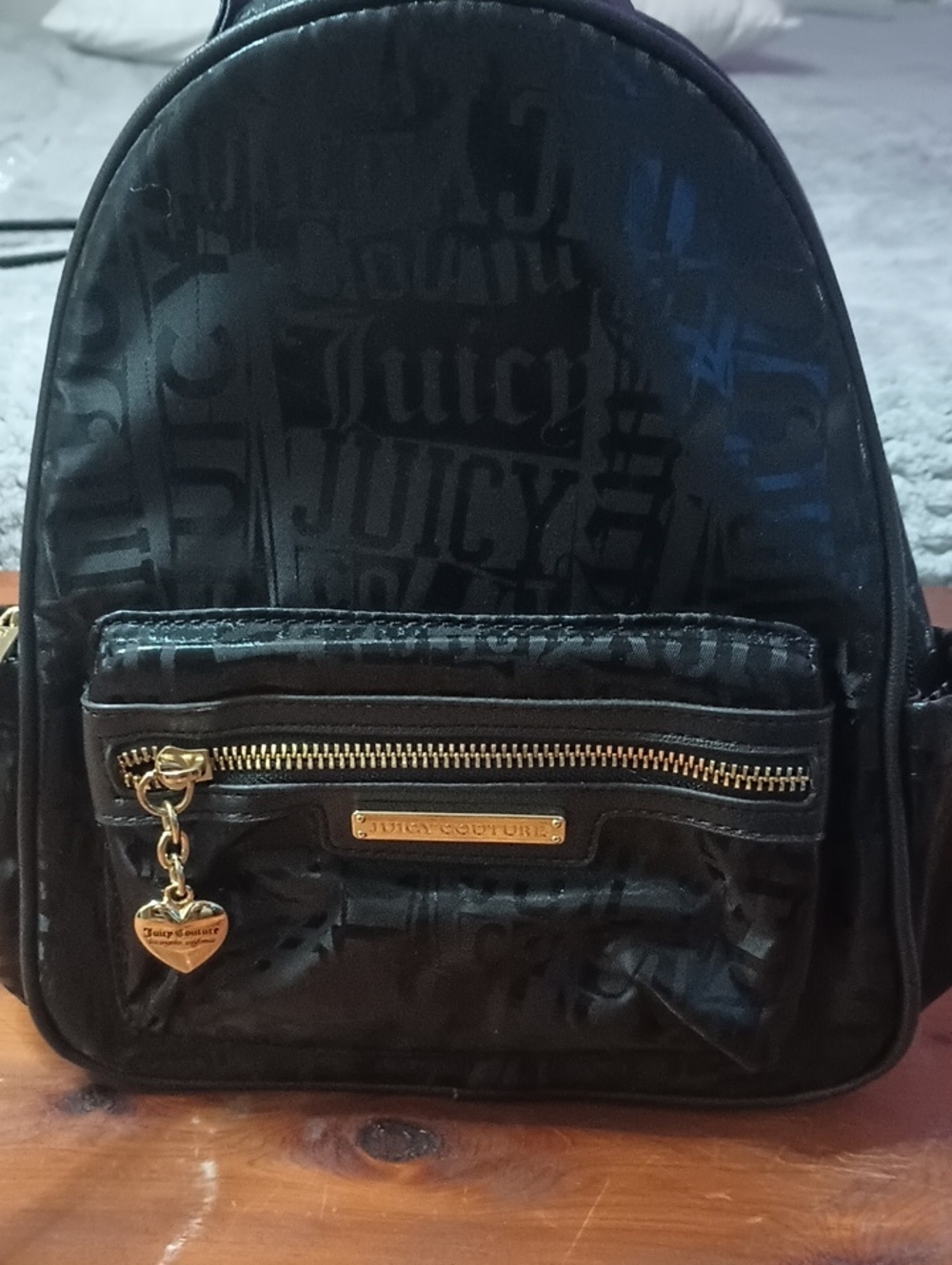 Juicy Couture Black Quilted Logo Tote with Gold Plaque